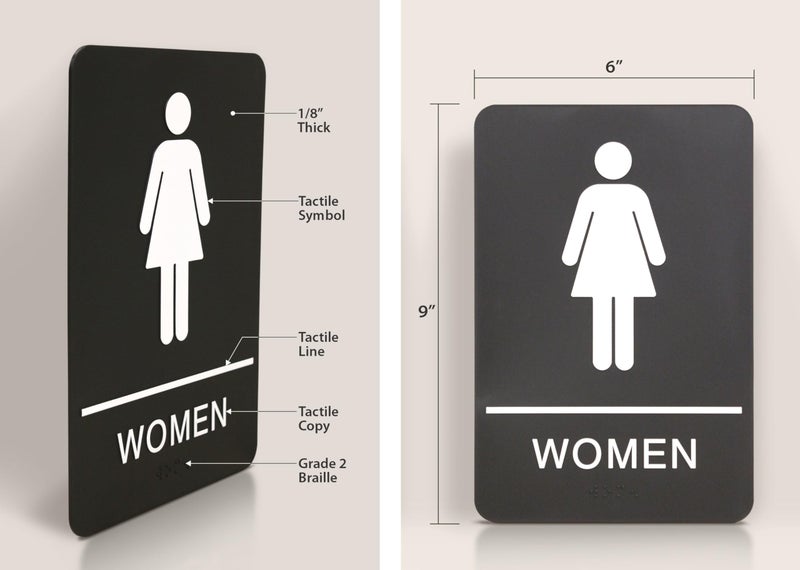 Headline Sign 9004 Women's Restroom ADA Sign with Grade 2 Braille and Tactile Graphics, 6" x 9", Black/White, Made in USA - Image 2